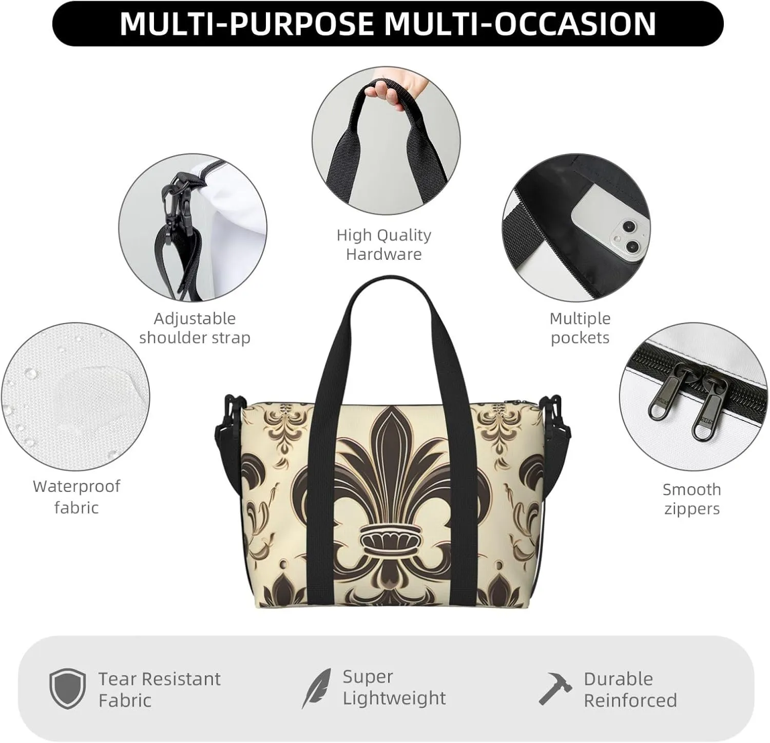 Gym Bags Small Fleur-de-Lis and Coat Arms Knight Duffel Bag Overnight Bag with Shoe Compartment Carryon Bag for Men Women
