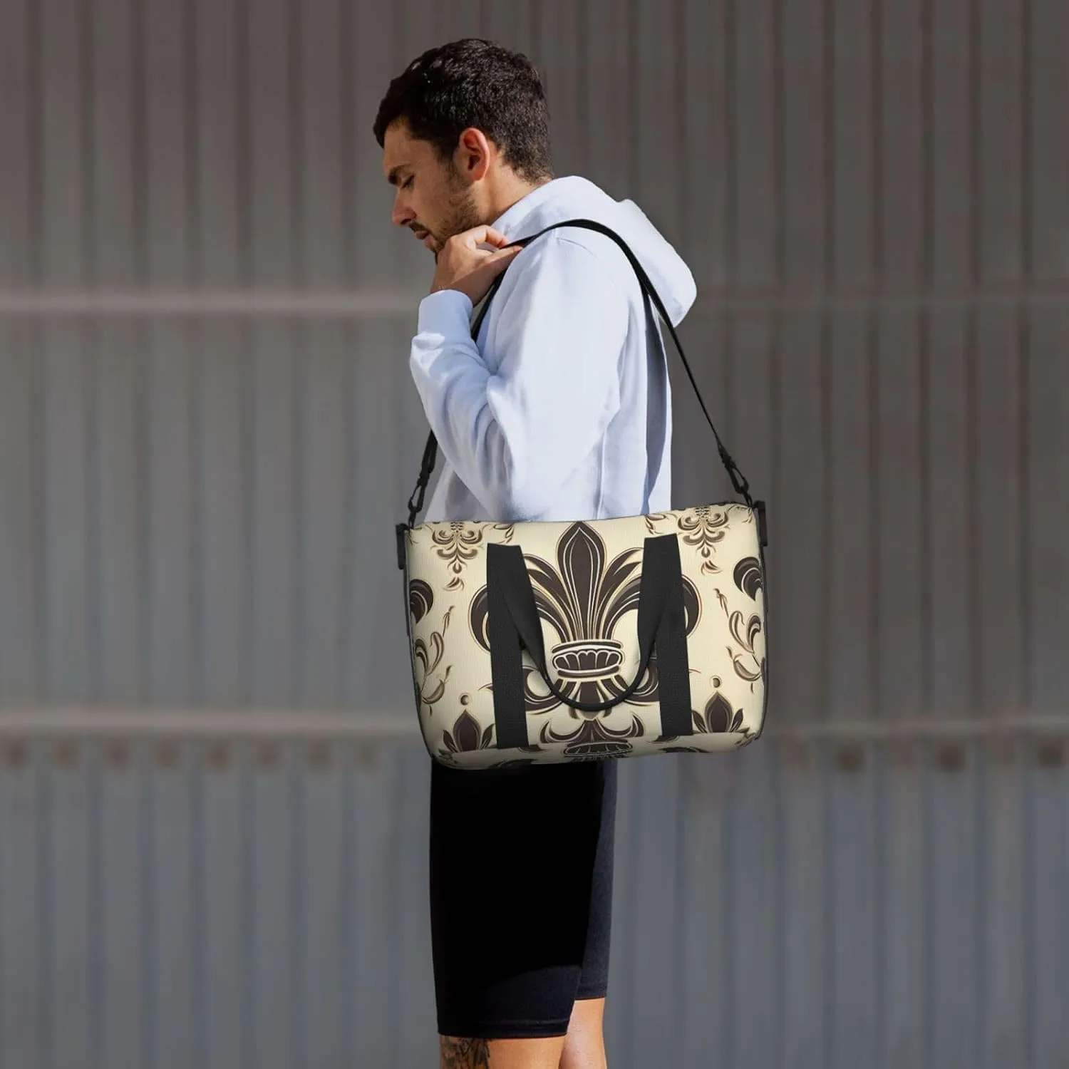 Gym Bags Small Fleur-de-Lis and Coat Arms Knight Duffel Bag Overnight Bag with Shoe Compartment Carryon Bag for Men Women