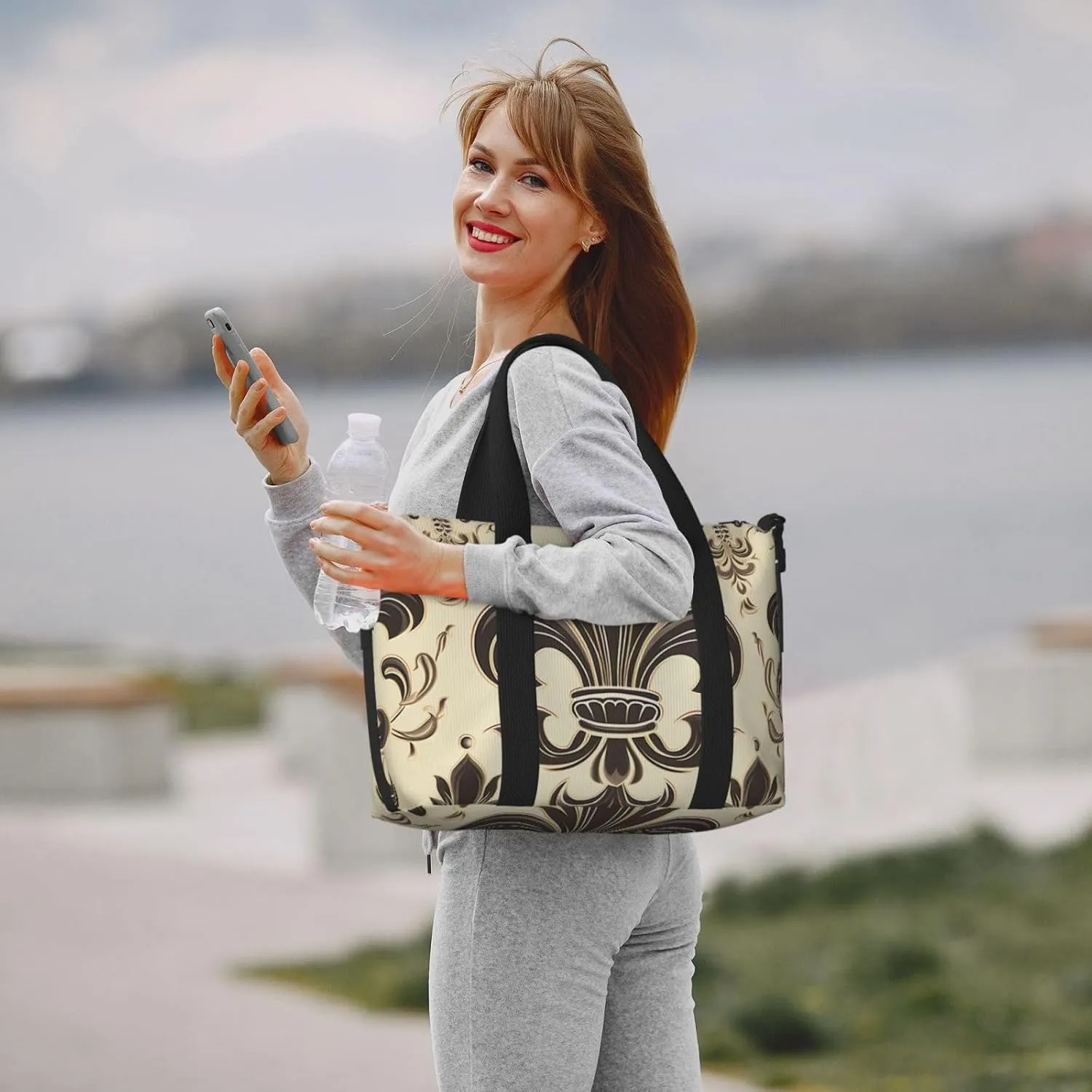 Gym Bags Small Fleur-de-Lis and Coat Arms Knight Duffel Bag Overnight Bag with Shoe Compartment Carryon Bag for Men Women