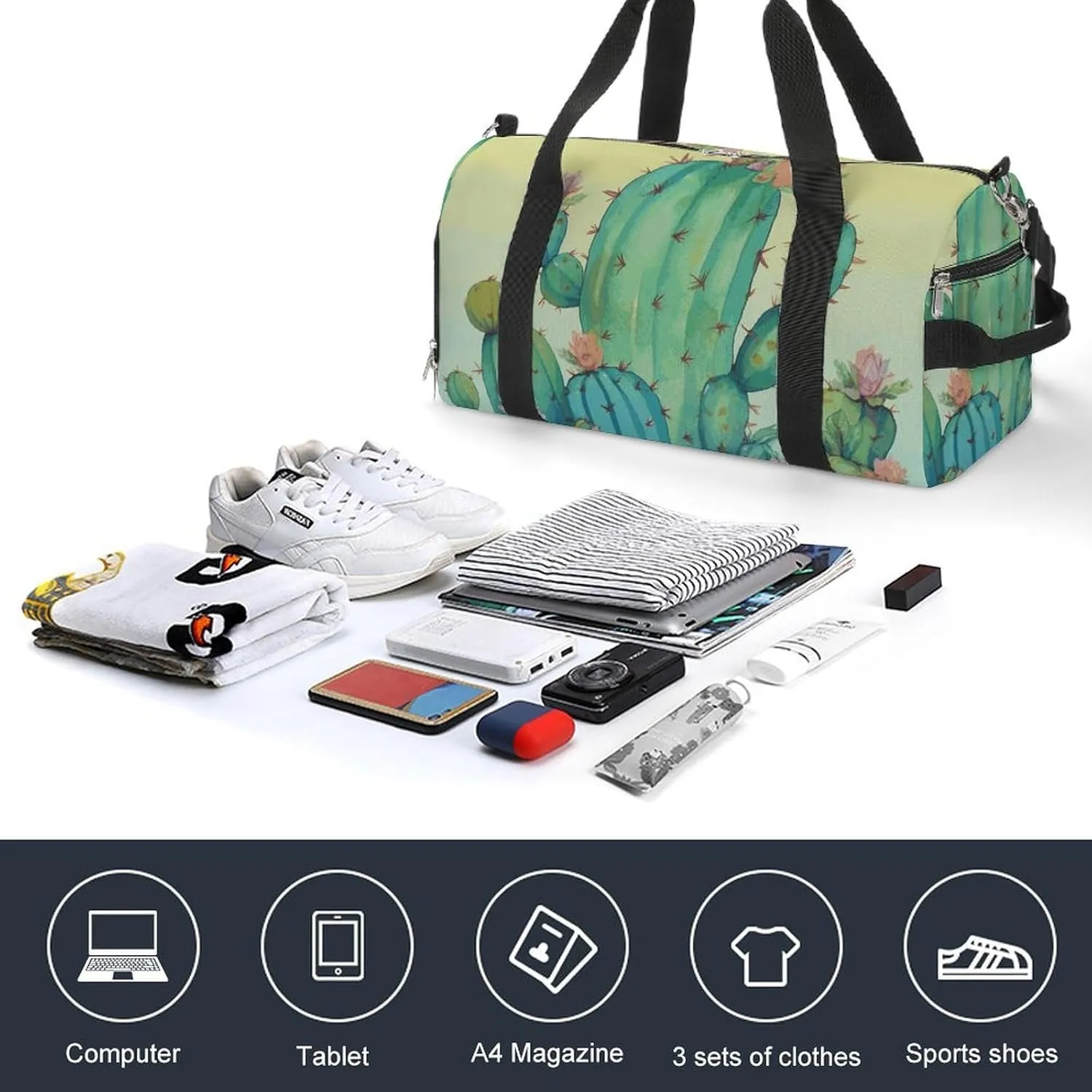 Gym Bags Small Funny Green Duffel Bag Overnight Bag with Shoe Compartment Carryon Bag for Men Women