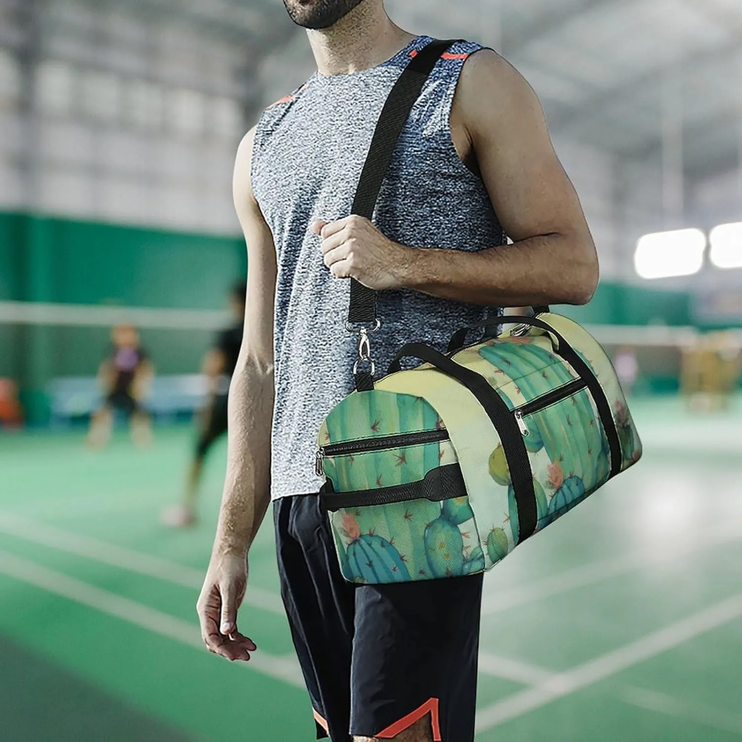 Gym Bags Small Funny Green Duffel Bag Overnight Bag with Shoe Compartment Carryon Bag for Men Women