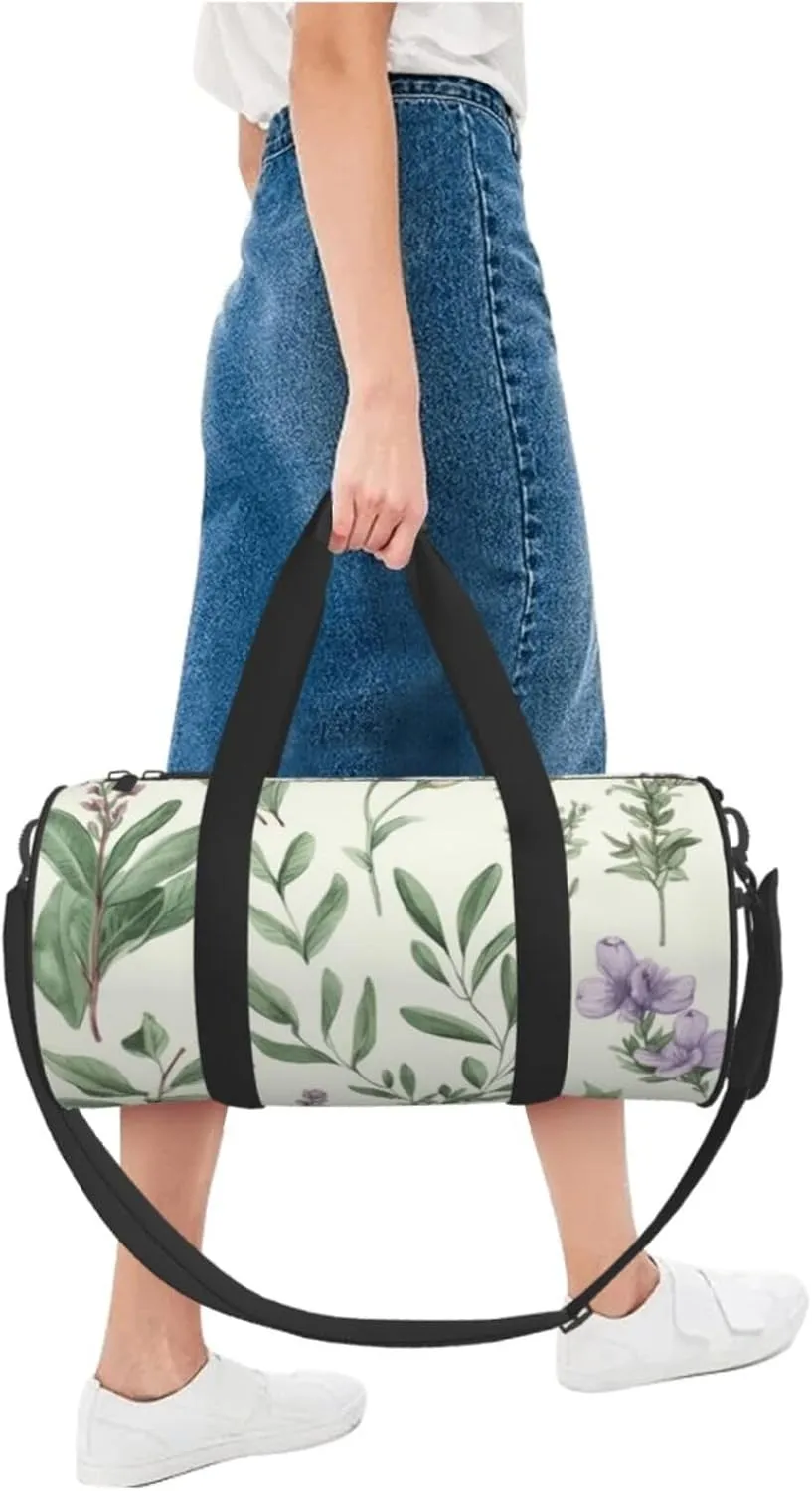 Gym Bags Small Green Flower Leaves Duffel Bag Overnight Bag with Shoe Compartment Carryon Bag for Men Women