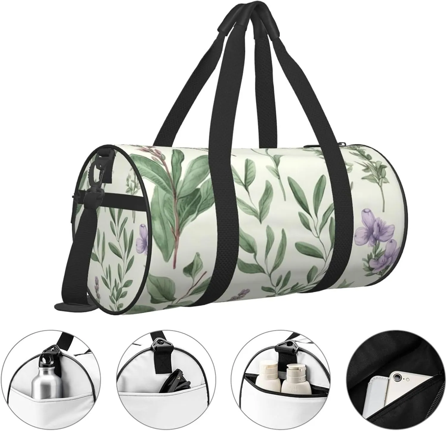 Gym Bags Small Green Flower Leaves Duffel Bag Overnight Bag with Shoe Compartment Carryon Bag for Men Women