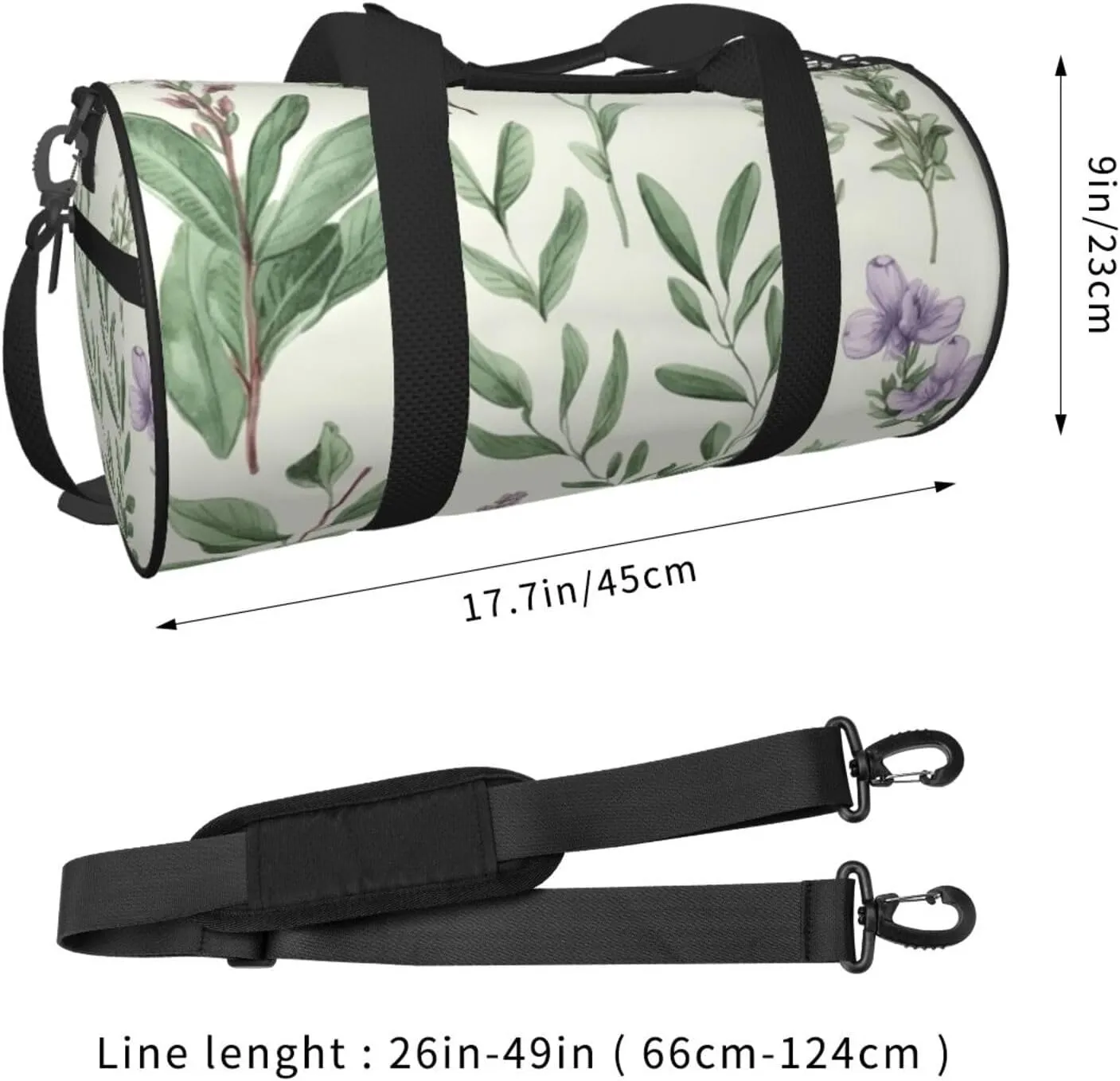 Gym Bags Small Green Flower Leaves Duffel Bag Overnight Bag with Shoe Compartment Carryon Bag for Men Women