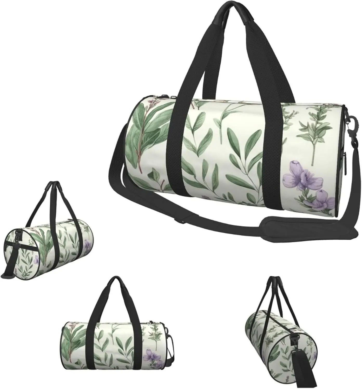 Gym Bags Small Green Flower Leaves Duffel Bag Overnight Bag with Shoe Compartment Carryon Bag for Men Women