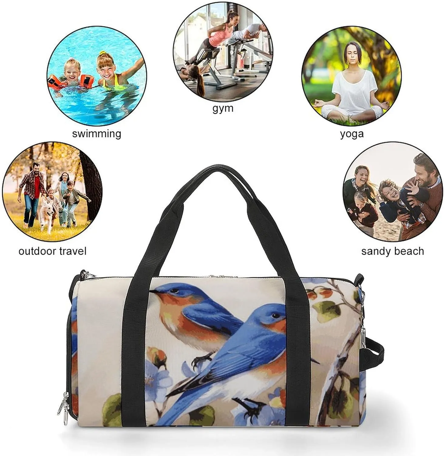 Gym Bags Small Happy Bluebirds Duffel Bag Overnight Bag with Shoe Compartment Carryon Bag for Men Women
