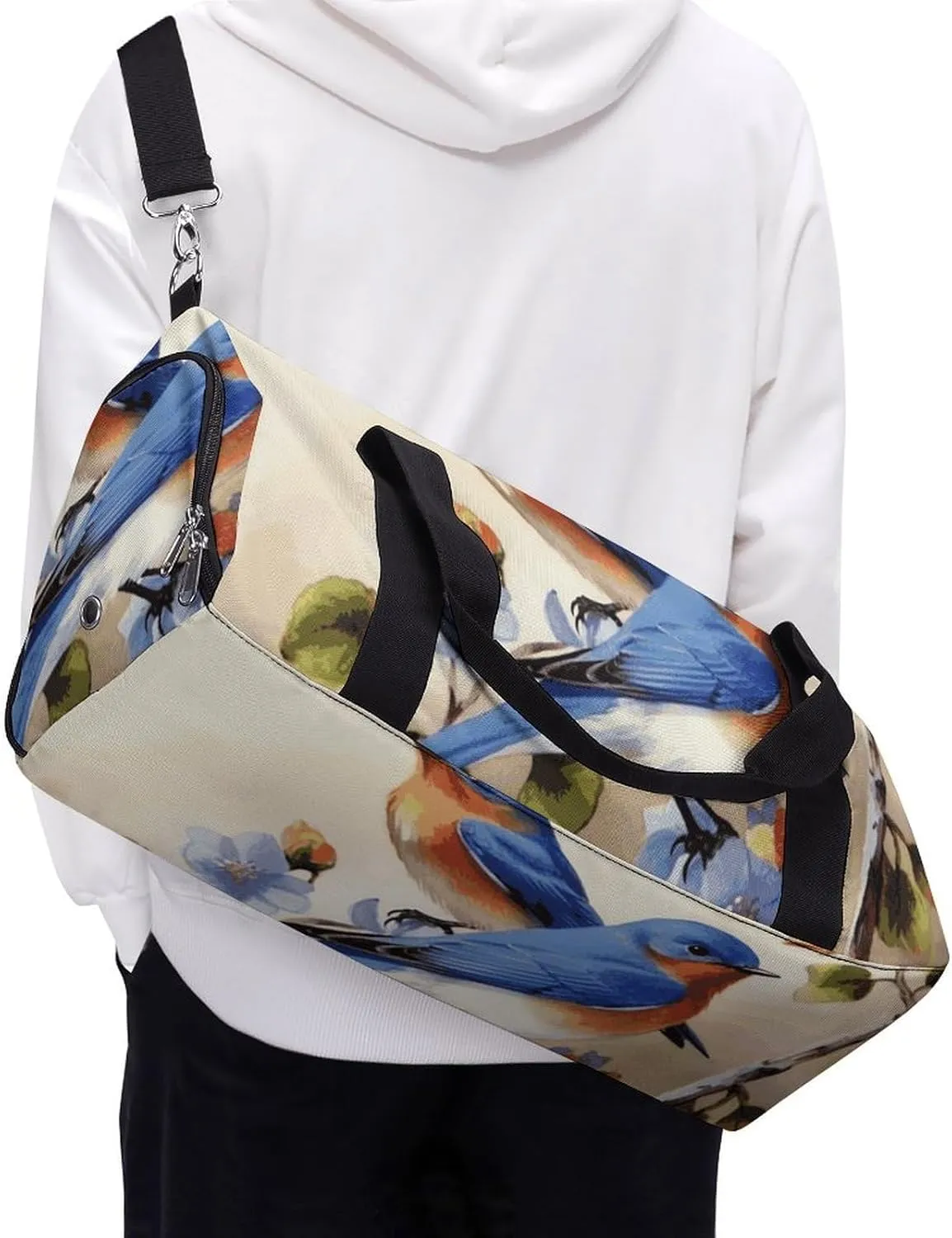 Gym Bags Small Happy Bluebirds Duffel Bag Overnight Bag with Shoe Compartment Carryon Bag for Men Women