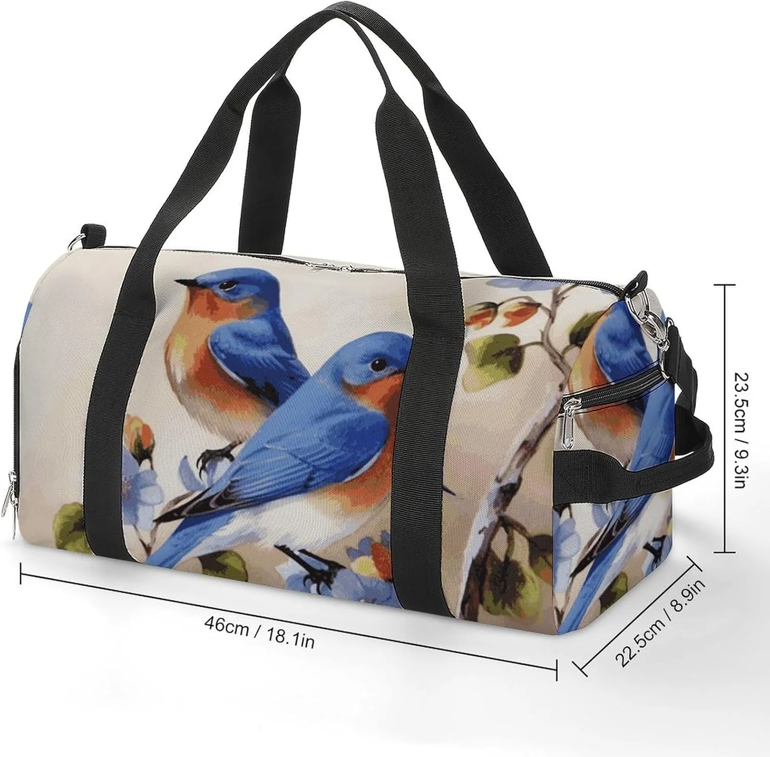 Gym Bags Small Happy Bluebirds Duffel Bag Overnight Bag with Shoe Compartment Carryon Bag for Men Women