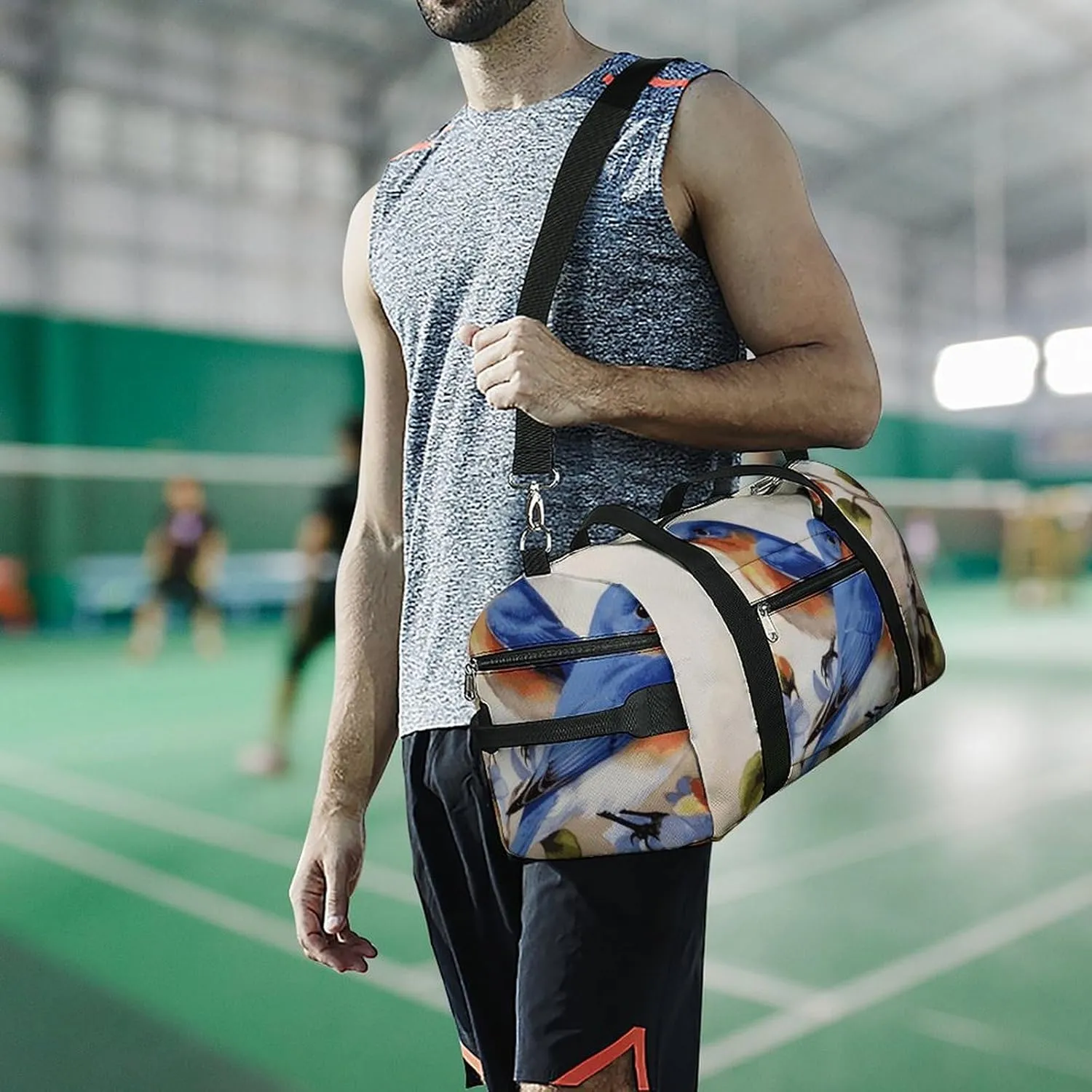 Gym Bags Small Happy Bluebirds Duffel Bag Overnight Bag with Shoe Compartment Carryon Bag for Men Women