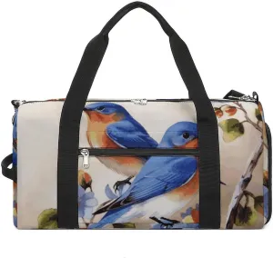 Gym Bags Small Happy Bluebirds Duffel Bag Overnight Bag with Shoe Compartment Carryon Bag for Men Women