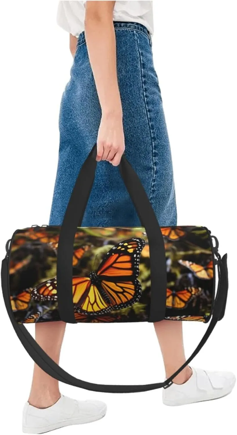 Gym Bags Small Heaps of Orange Monarch Butterflies Duffel Bag Overnight Bag with Shoe Compartment Carryon Bag for Men Women