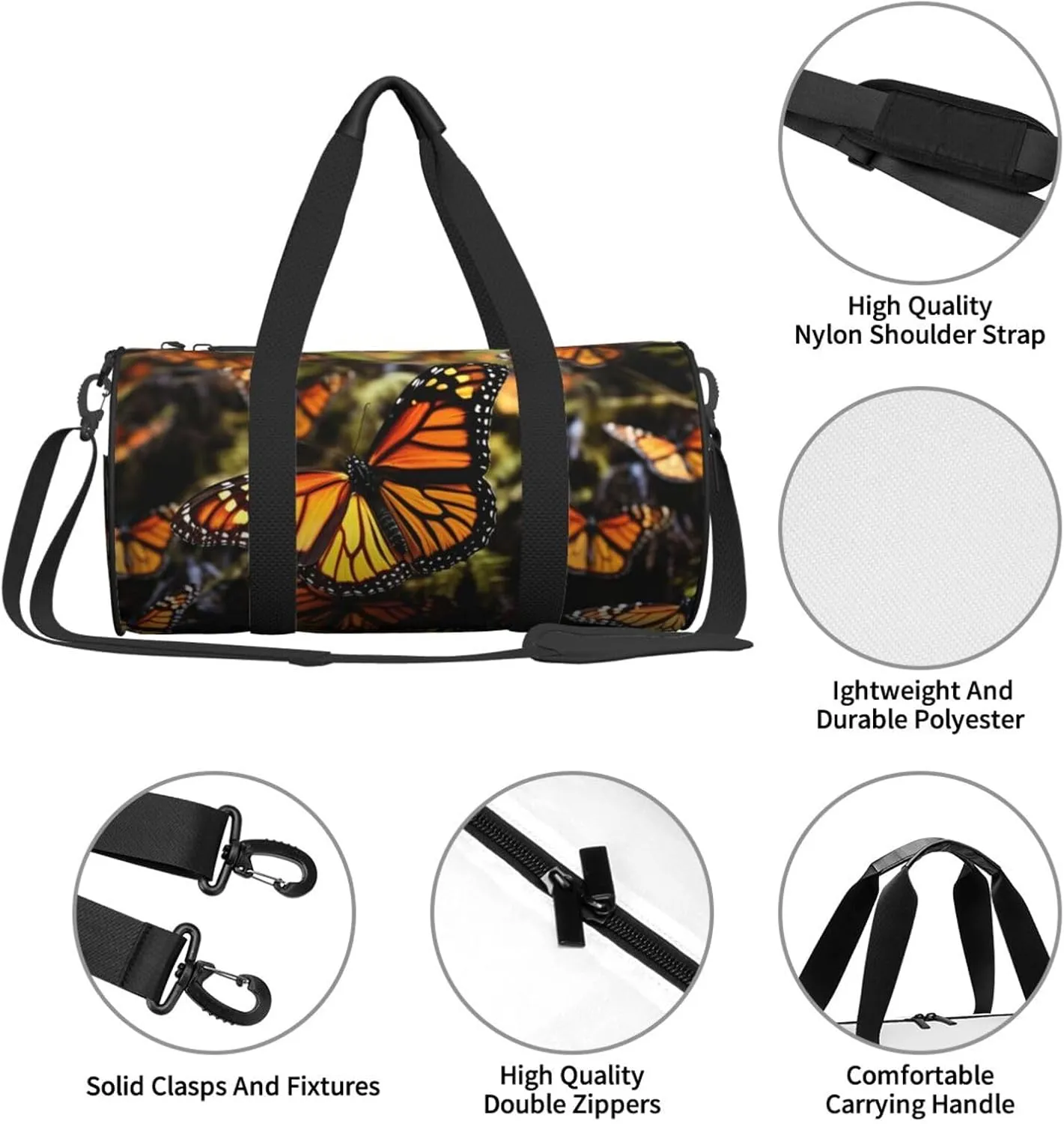 Gym Bags Small Heaps of Orange Monarch Butterflies Duffel Bag Overnight Bag with Shoe Compartment Carryon Bag for Men Women