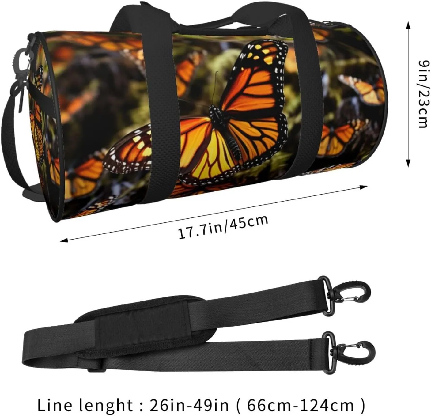 Gym Bags Small Heaps of Orange Monarch Butterflies Duffel Bag Overnight Bag with Shoe Compartment Carryon Bag for Men Women