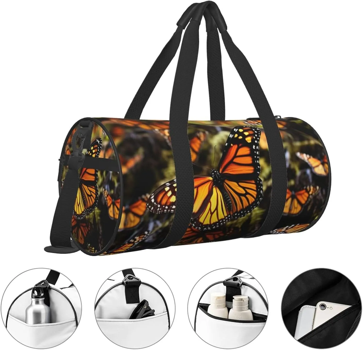 Gym Bags Small Heaps of Orange Monarch Butterflies Duffel Bag Overnight Bag with Shoe Compartment Carryon Bag for Men Women