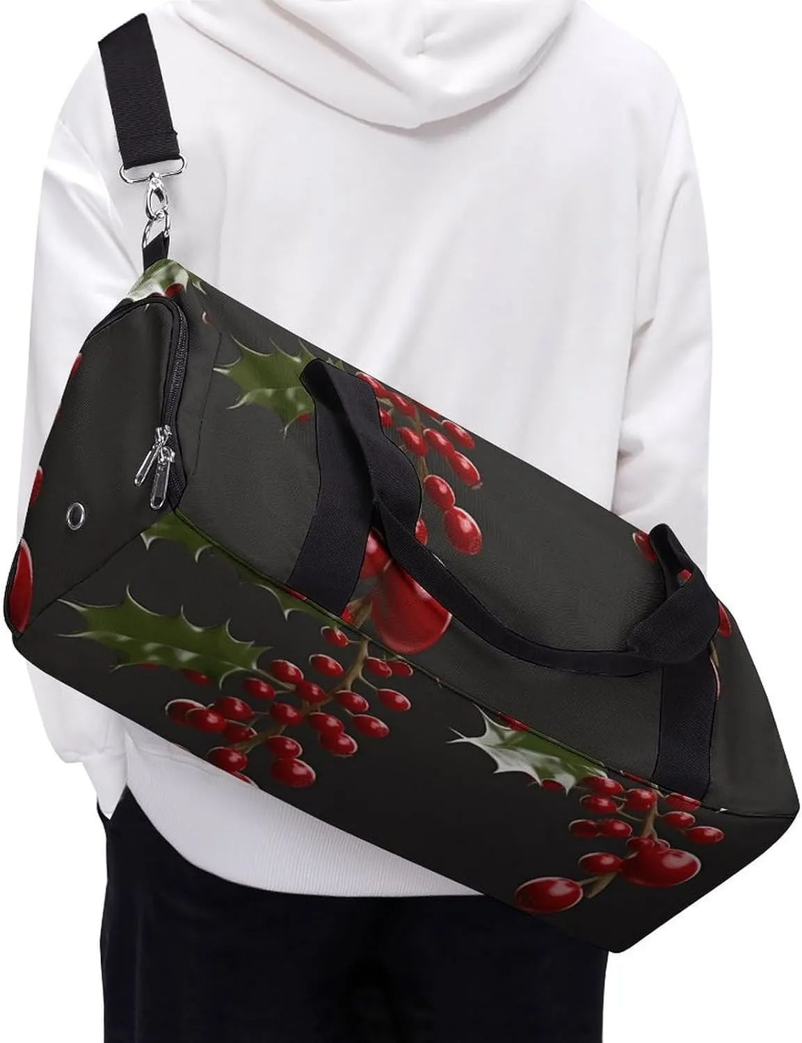 Gym Bags Small Holly Berry Branches Duffel Bag Overnight Bag with Shoe Compartment Carryon Bag for Men Women