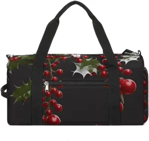 Gym Bags Small Holly Berry Branches Duffel Bag Overnight Bag with Shoe Compartment Carryon Bag for Men Women