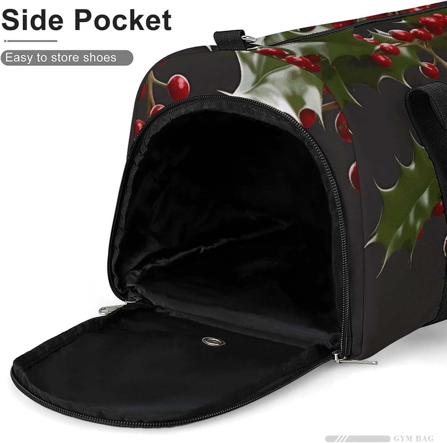 Gym Bags Small Holly Berry Branches Duffel Bag Overnight Bag with Shoe Compartment Carryon Bag for Men Women