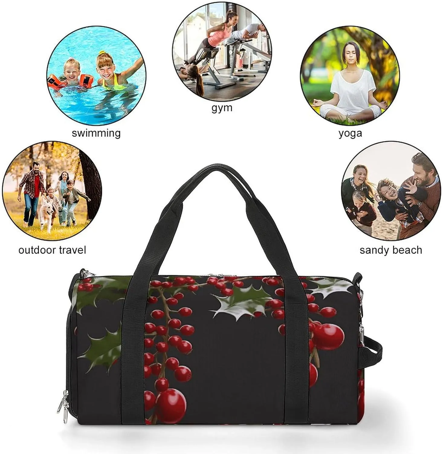Gym Bags Small Holly Berry Branches Duffel Bag Overnight Bag with Shoe Compartment Carryon Bag for Men Women