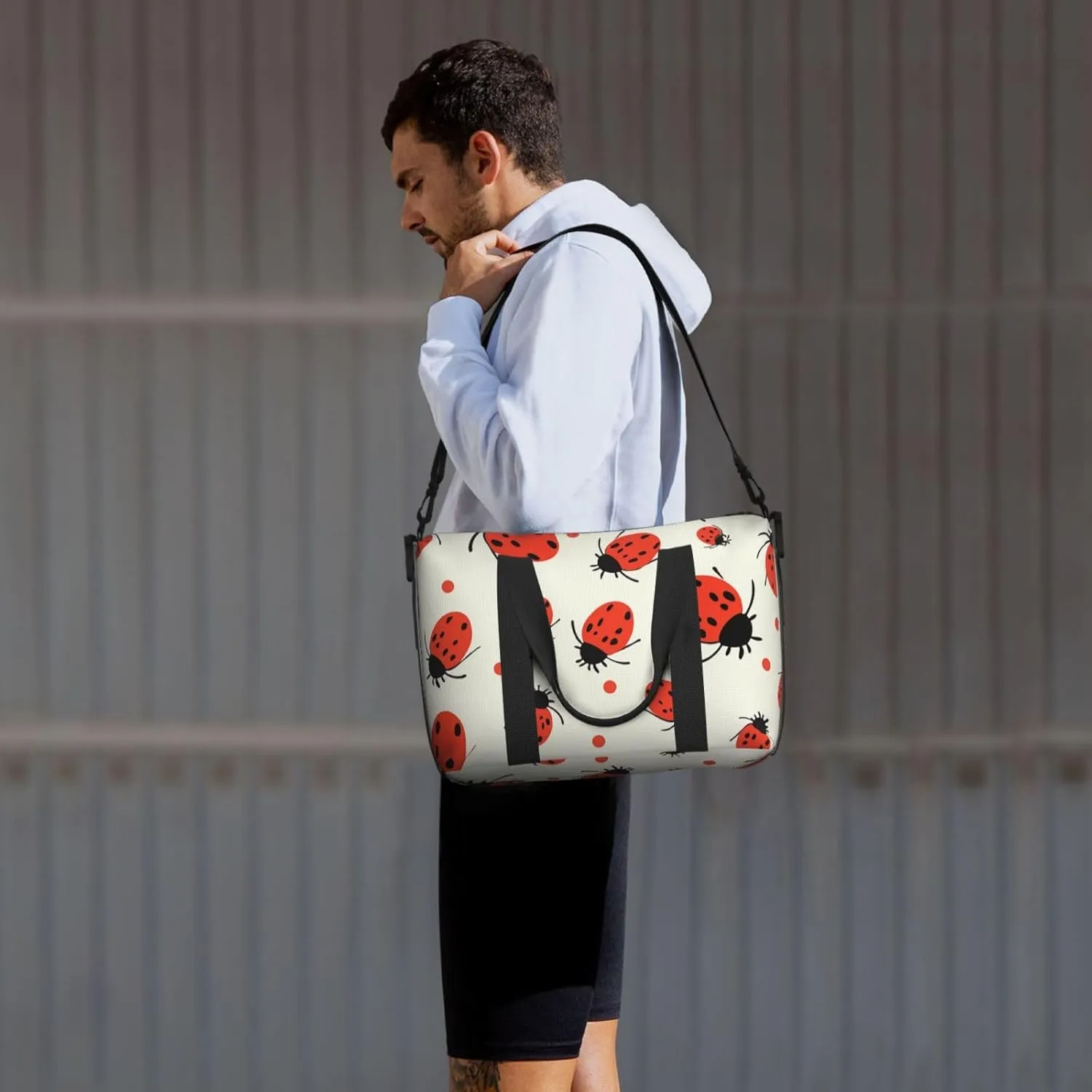Gym Bags Small Ladybugs Pattern Duffel Bag Overnight Bag with Shoe Compartment Carryon Bag for Men Women