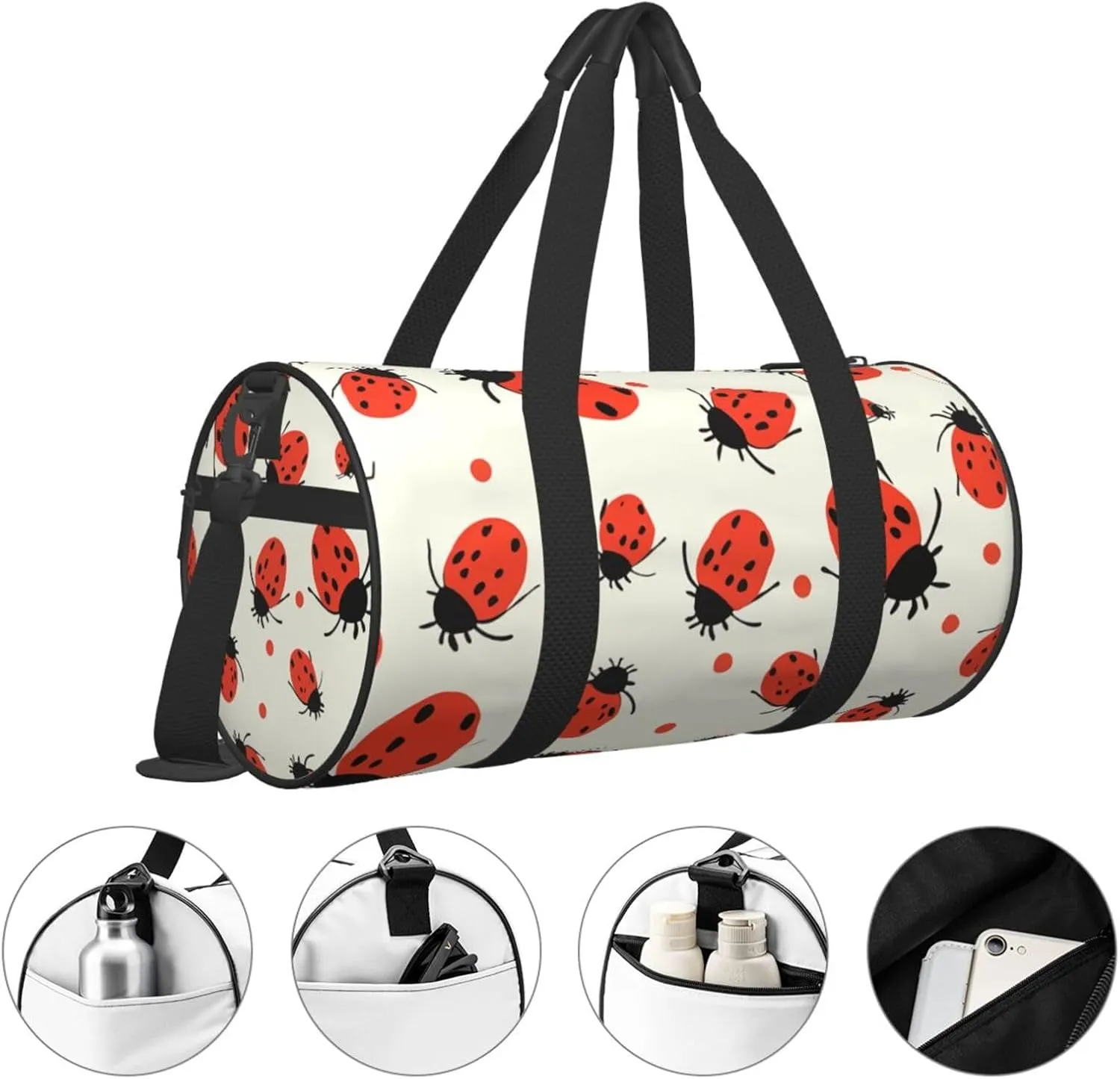 Gym Bags Small Ladybugs Pattern Duffel Bag Overnight Bag with Shoe Compartment Carryon Bag for Men Women