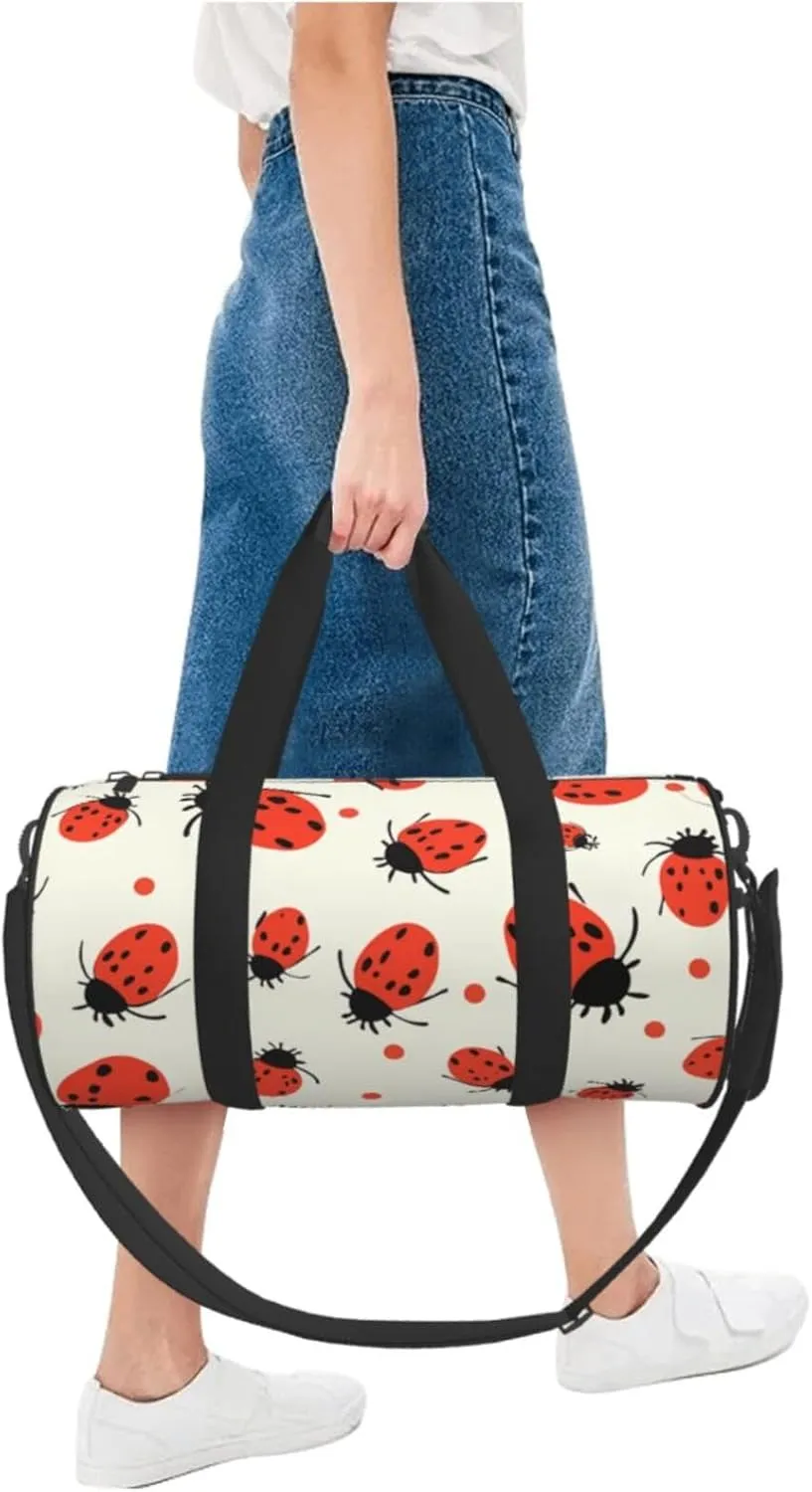 Gym Bags Small Ladybugs Pattern Duffel Bag Overnight Bag with Shoe Compartment Carryon Bag for Men Women