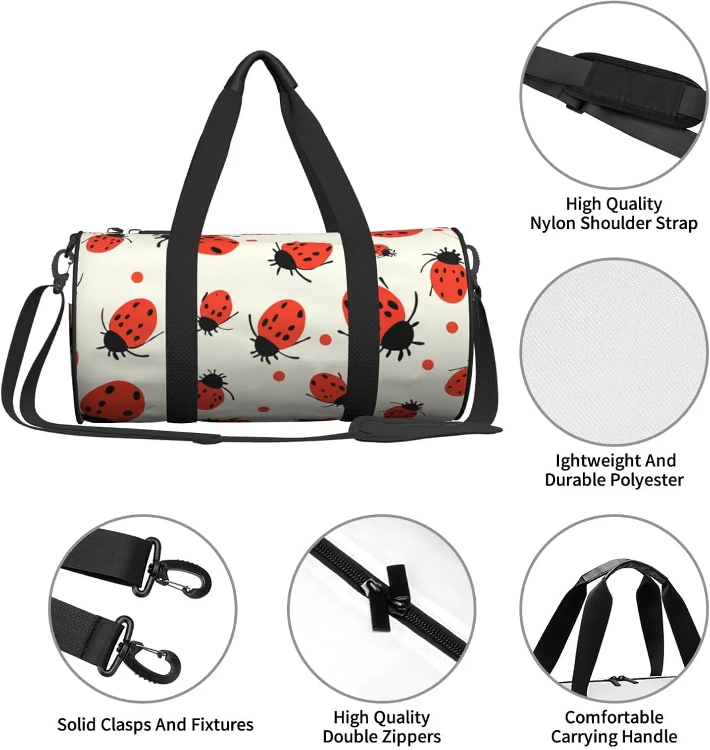 Gym Bags Small Ladybugs Pattern Duffel Bag Overnight Bag with Shoe Compartment Carryon Bag for Men Women
