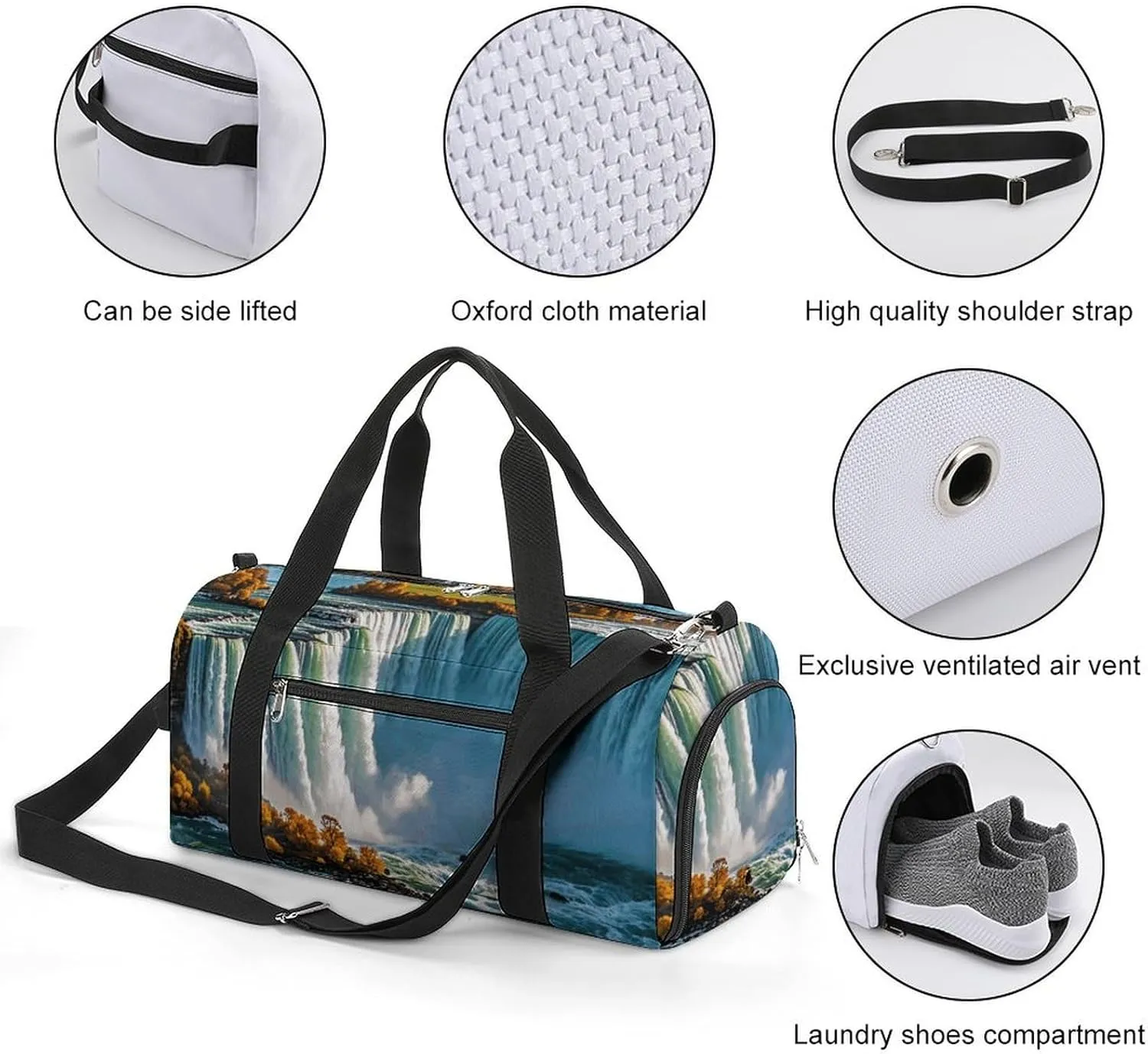Gym Bags Small Niagara Fall Duffel Bag Overnight Bag with Shoe Compartment Carryon Bag for Men Women