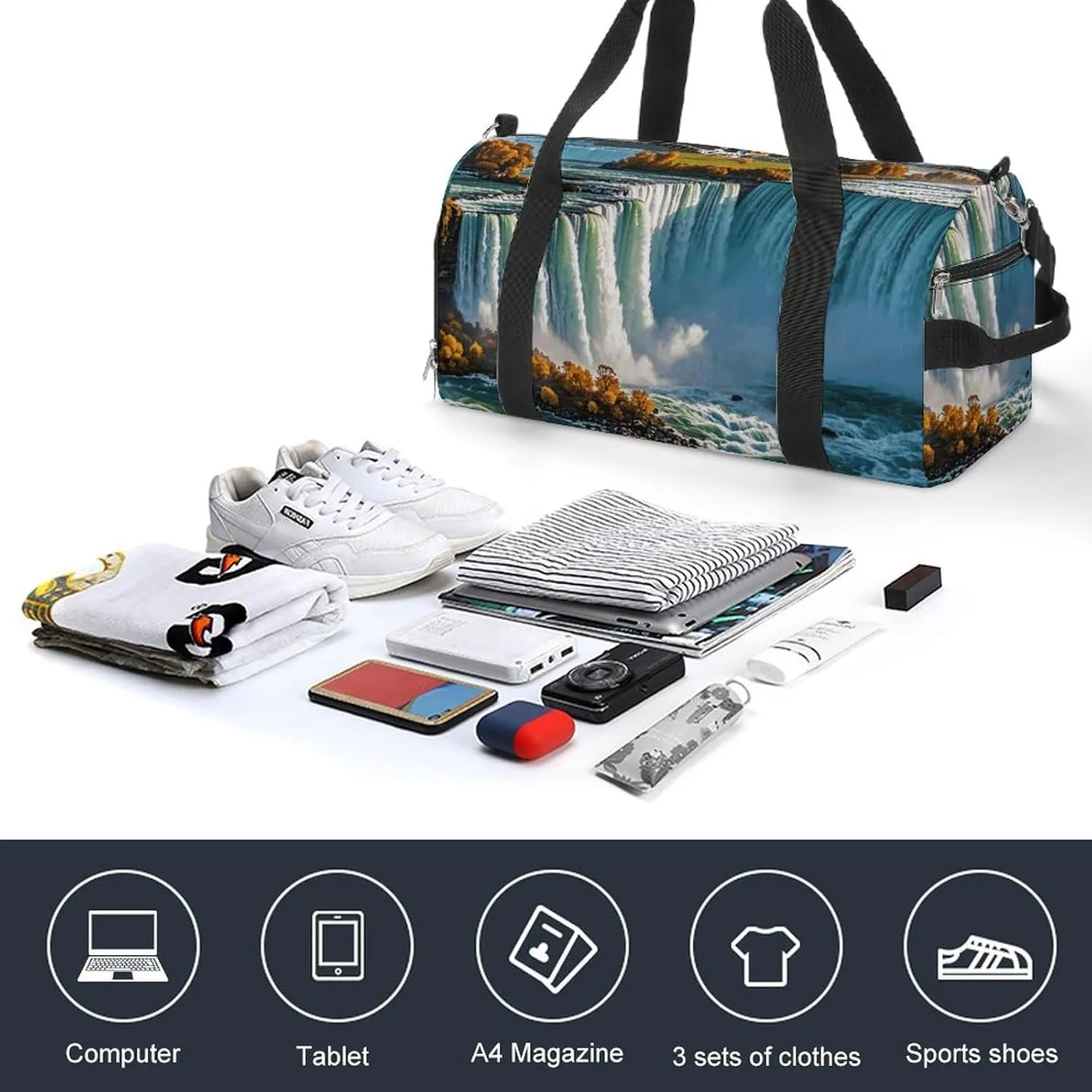 Gym Bags Small Niagara Fall Duffel Bag Overnight Bag with Shoe Compartment Carryon Bag for Men Women