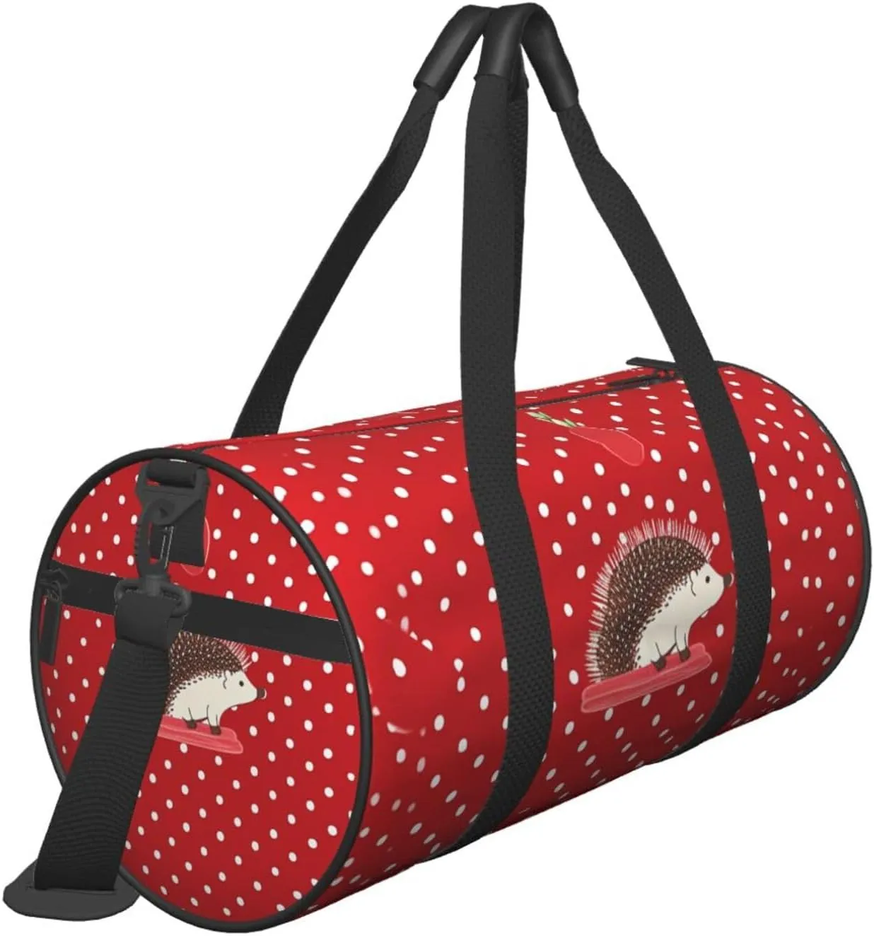 Gym Bags Small Red polka dot hedgehog Duffel Bag Overnight Bag with Shoe Compartment Carryon Bag for Men Women