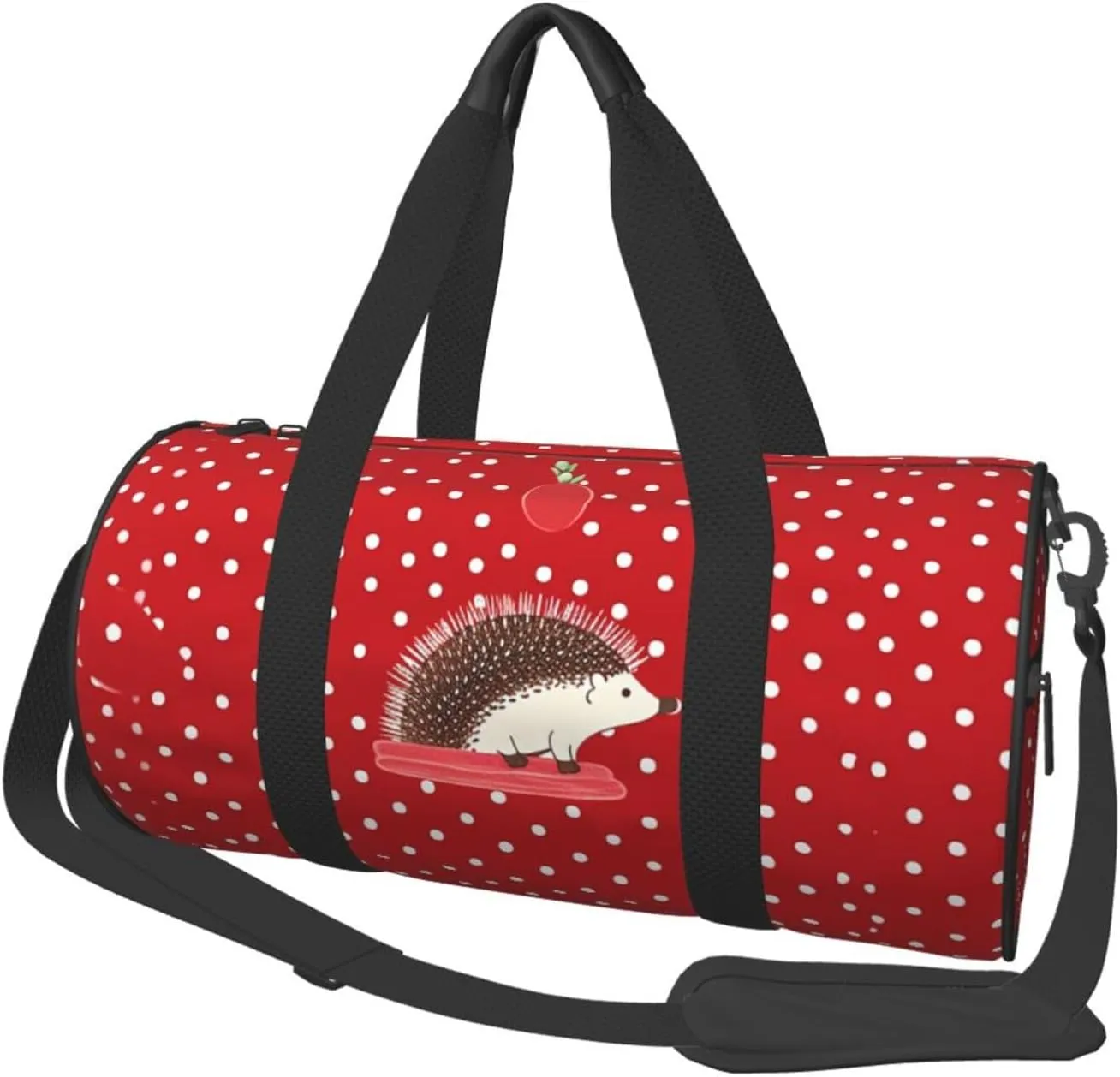 Gym Bags Small Red polka dot hedgehog Duffel Bag Overnight Bag with Shoe Compartment Carryon Bag for Men Women