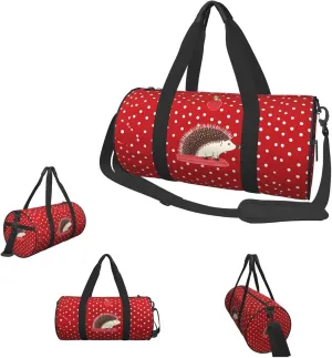 Gym Bags Small Red polka dot hedgehog Duffel Bag Overnight Bag with Shoe Compartment Carryon Bag for Men Women