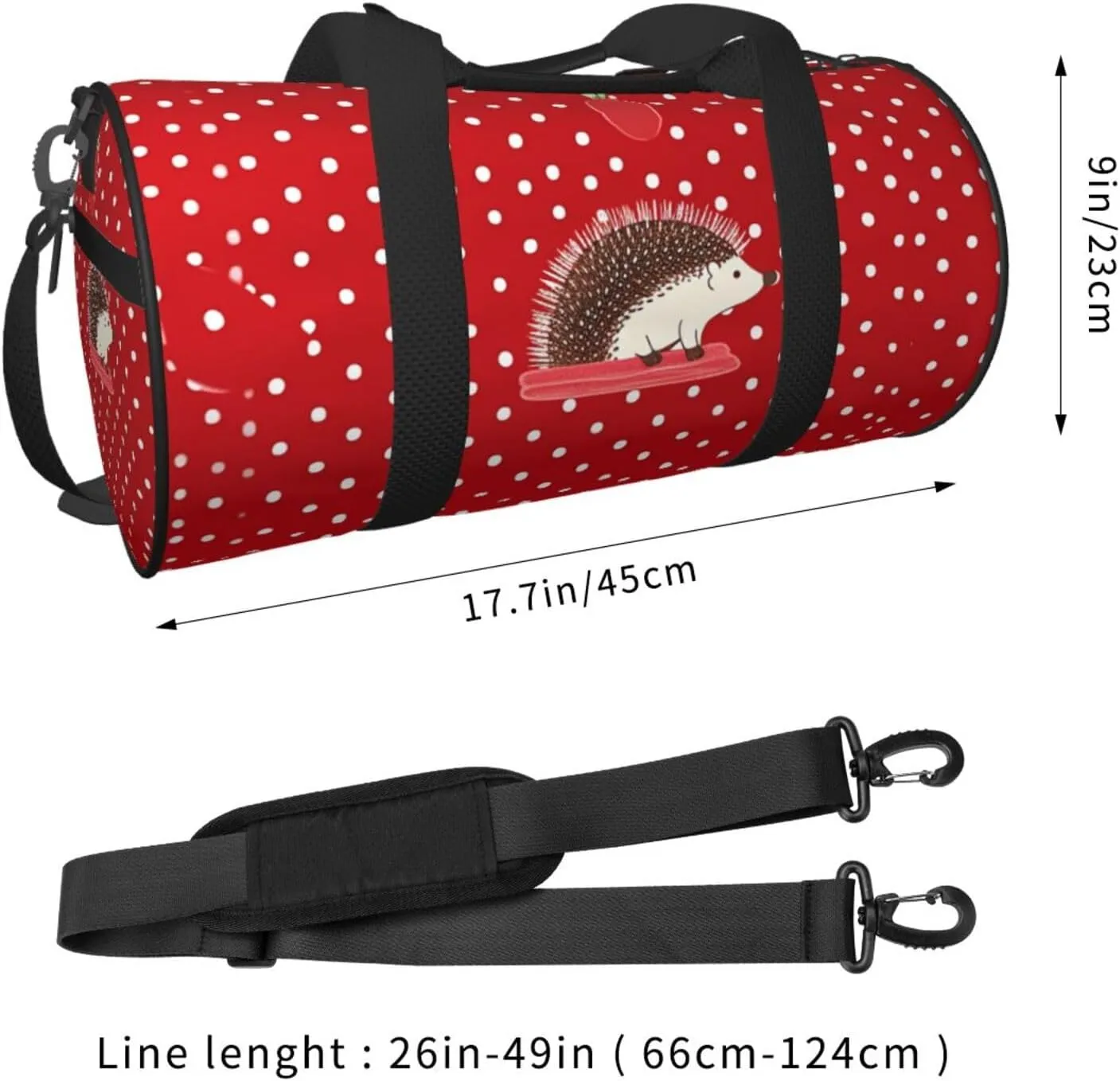 Gym Bags Small Red polka dot hedgehog Duffel Bag Overnight Bag with Shoe Compartment Carryon Bag for Men Women