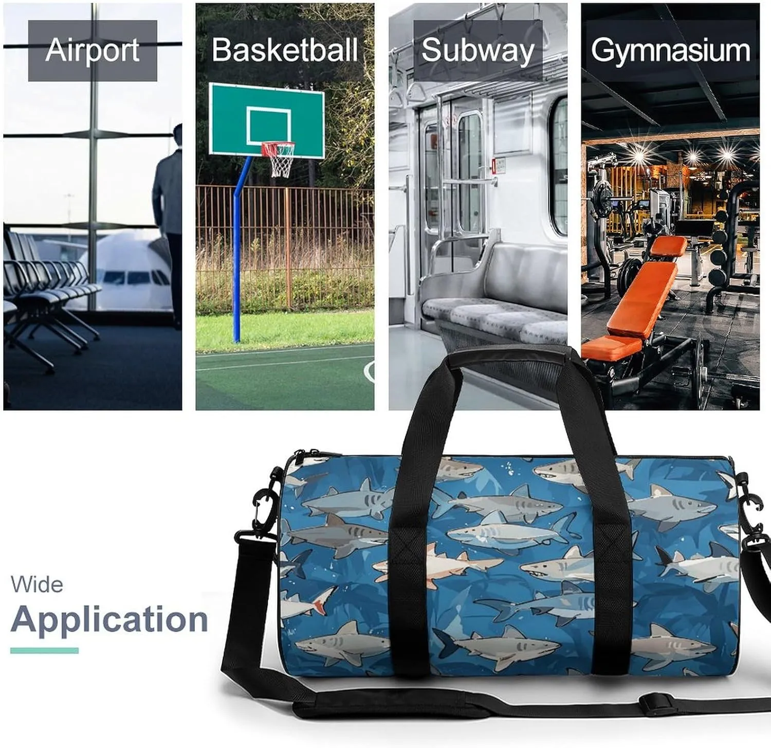 Gym Bags Small Sharks Pattern Duffel Bag Overnight Bag with Shoe Compartment Carryon Bag for Men Women