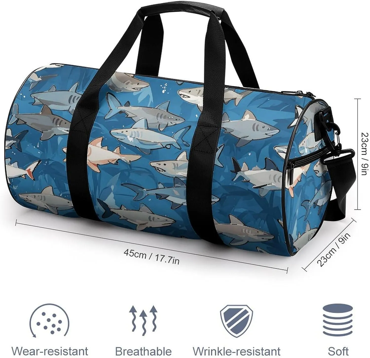 Gym Bags Small Sharks Pattern Duffel Bag Overnight Bag with Shoe Compartment Carryon Bag for Men Women