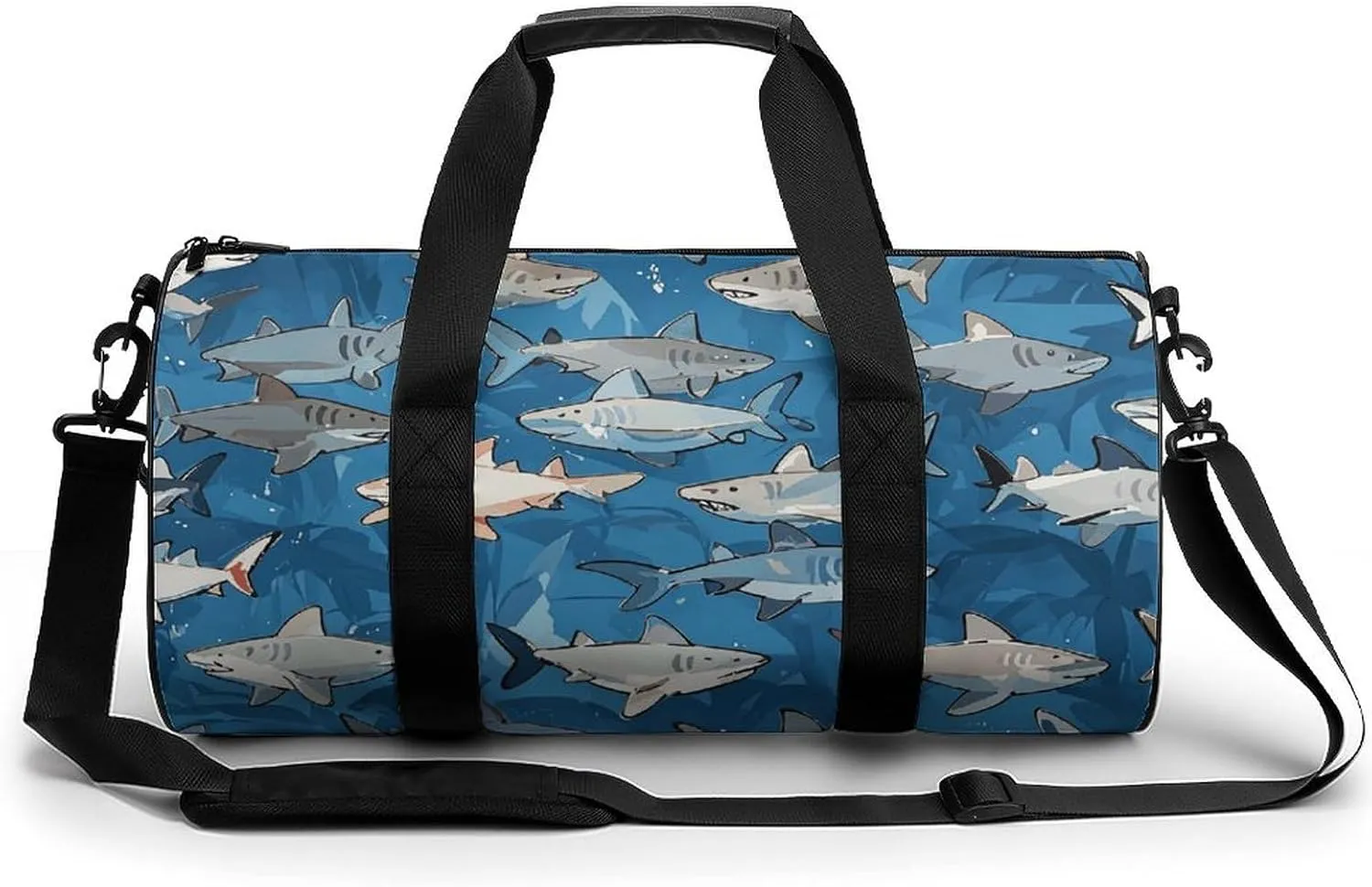 Gym Bags Small Sharks Pattern Duffel Bag Overnight Bag with Shoe Compartment Carryon Bag for Men Women