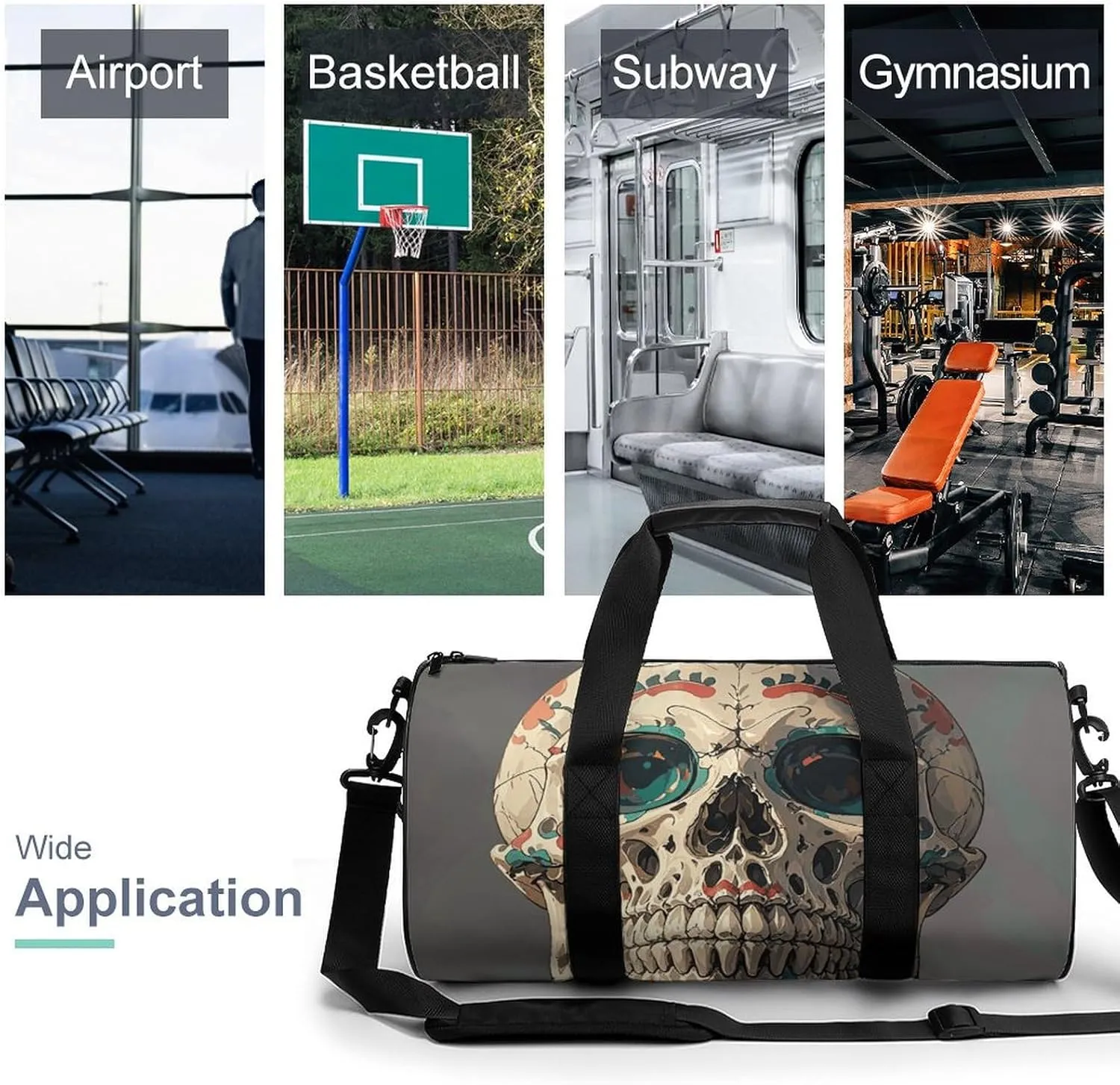 Gym Bags Small Skull Rock Roll Skeleton Bone Duffel Bag Overnight Bag with Shoe Compartment Carryon Bag for Men Women