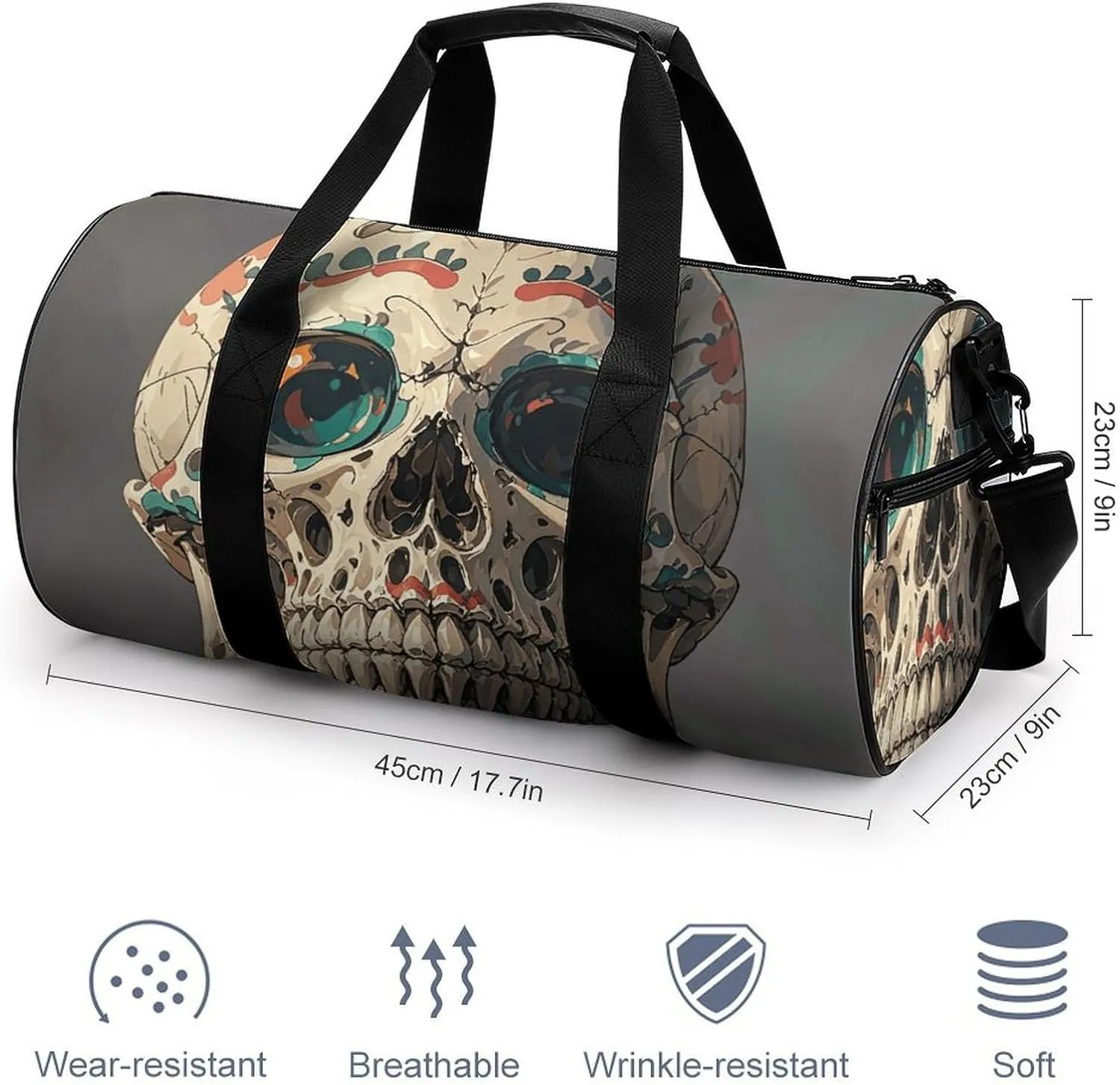 Gym Bags Small Skull Rock Roll Skeleton Bone Duffel Bag Overnight Bag with Shoe Compartment Carryon Bag for Men Women