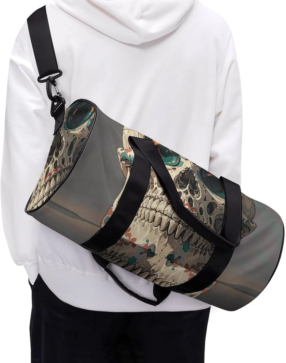 Gym Bags Small Skull Rock Roll Skeleton Bone Duffel Bag Overnight Bag with Shoe Compartment Carryon Bag for Men Women