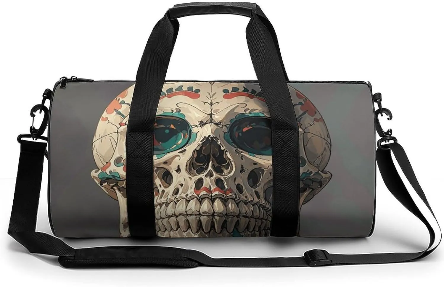 Gym Bags Small Skull Rock Roll Skeleton Bone Duffel Bag Overnight Bag with Shoe Compartment Carryon Bag for Men Women