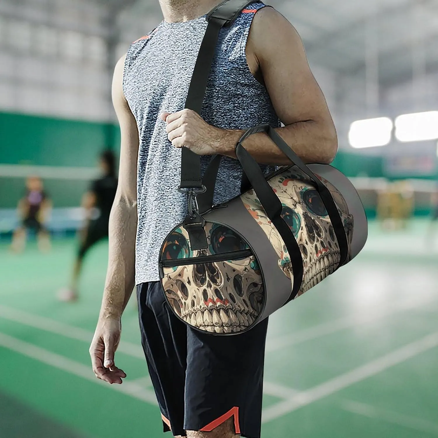 Gym Bags Small Skull Rock Roll Skeleton Bone Duffel Bag Overnight Bag with Shoe Compartment Carryon Bag for Men Women