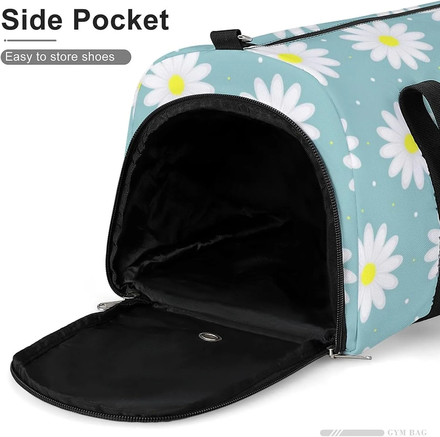 Gym Duffel Bag with Shoe Compartment Wet Pocket, Chamomile Flowers Blue Travel Bag for Men Women