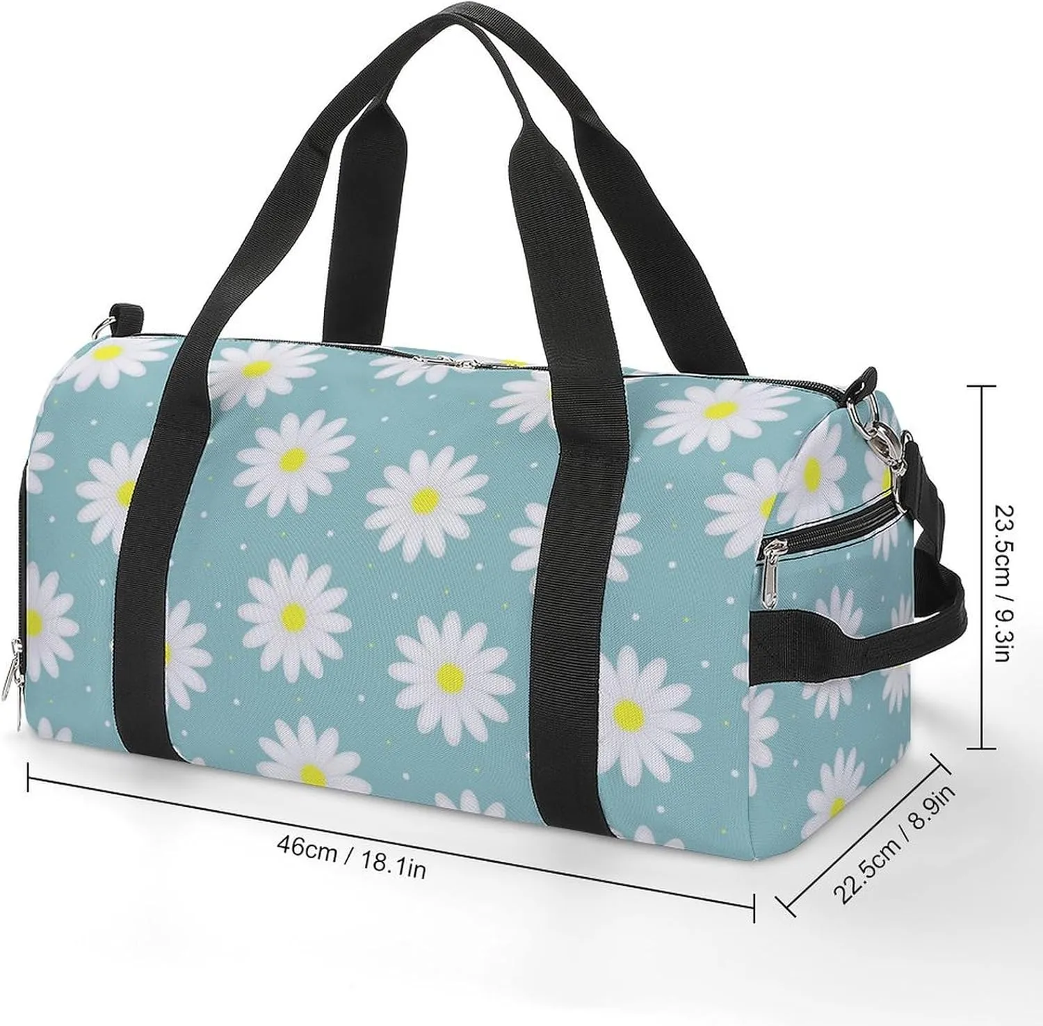 Gym Duffel Bag with Shoe Compartment Wet Pocket, Chamomile Flowers Blue Travel Bag for Men Women