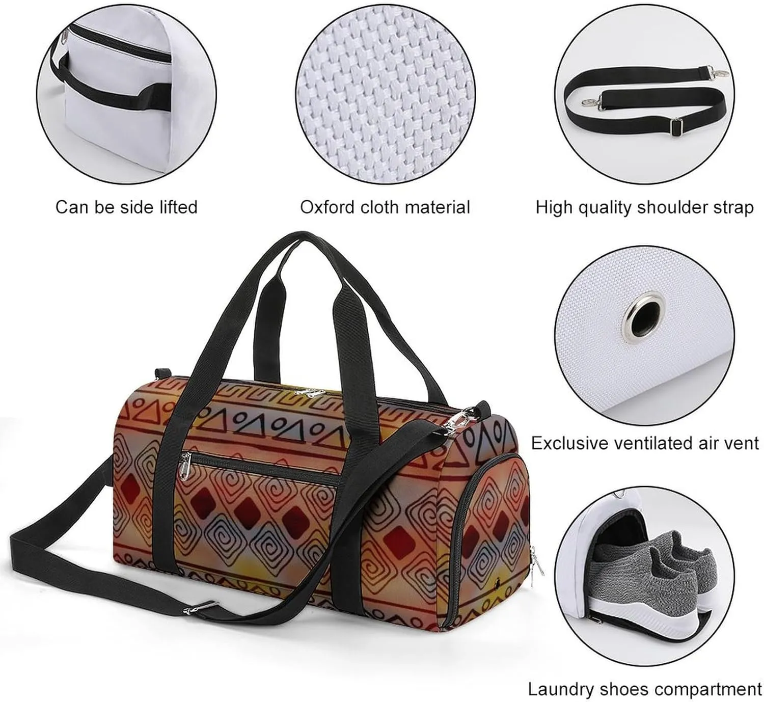 Gym Duffel Bag with Shoe Compartment Wet Pocket, Ethnic African Motifs Travel Bag for Men Women, style-1