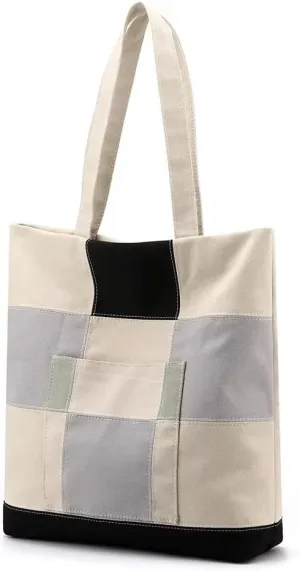 Handbag for Women Canvas Color-Block Tote Bag Large Capacity Shoulder Purse Casual Top Handle Bag with Zipper Pocket