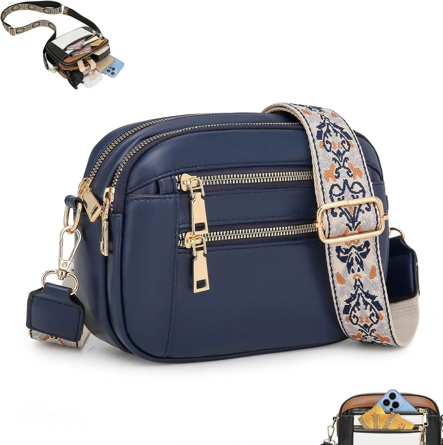 Handmade Colorful Straps Crossbody Leather Bags & Purse, with Guitar Strap, Vegan Leather Small Crossbody Bags (01,M)