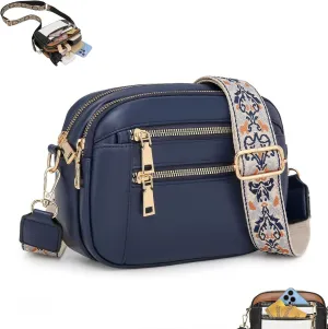 Handmade Colorful Straps Crossbody Leather Bags & Purse, with Guitar Strap, Vegan Leather Small Crossbody Bags (01,M)