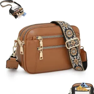 Handmade Colorful Straps Crossbody Leather Bags & Purse, with Guitar Strap, Vegan Leather Small Crossbody Bags (03,M)