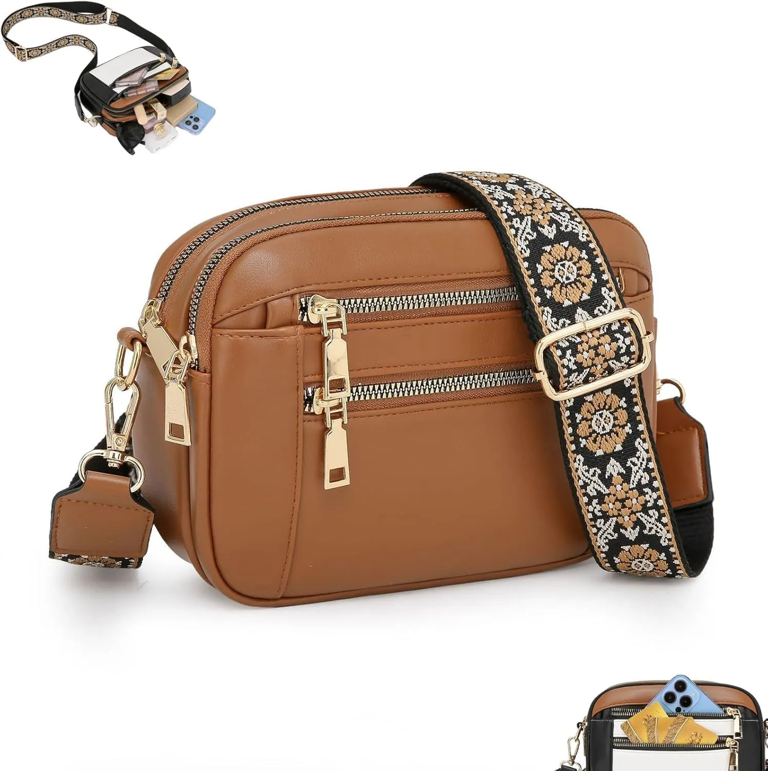 Handmade Colorful Straps Crossbody Leather Bags & Purse, with Guitar Strap, Vegan Leather Small Crossbody Bags (03,M)