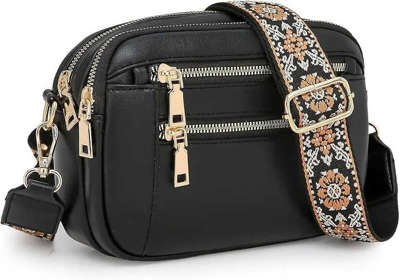 Handmade Colorful Straps Crossbody Leather Bags & Purse, with Guitar Strap, Vegan Leather Small Crossbody Bags (04,M)