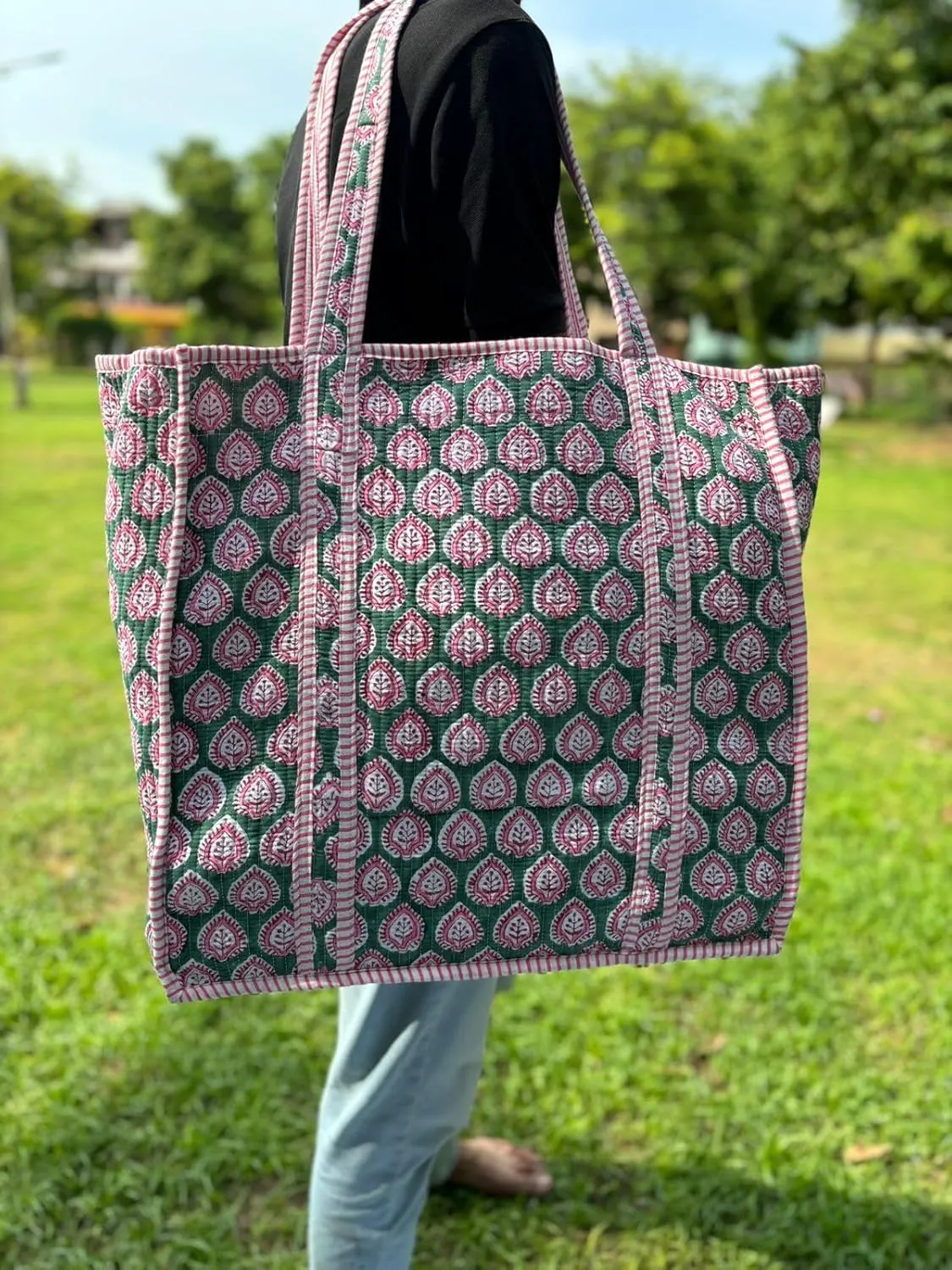 Handmade Large Tote Bag/Indian Quilted Tote Bags/Grocery Bag/Women Shopping Totes bag/Cotton Shoulder Bag